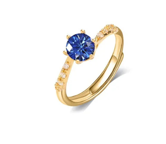 Women's adjustable open copper ring in platinum colour, geometric U-shape with round element, Korean style
