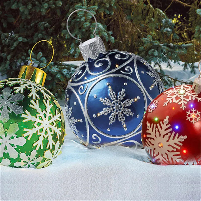 60cm PVC inflatable Christmas ball decoration in outdoor setting