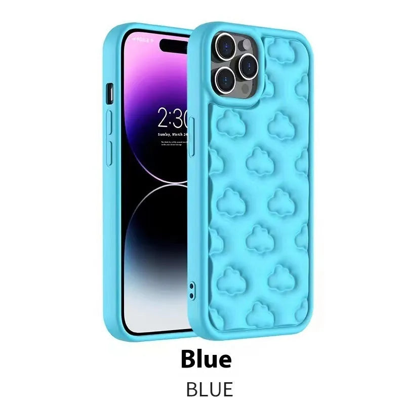 Hand oil three-dimensional cloud phone case TPU in pink with embossed floral pattern for iPhone