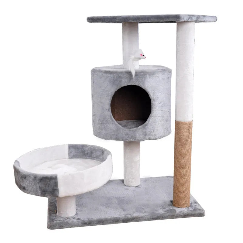 Lepet cat tree with plush nest and scratch board, available in white and brown colour option