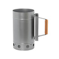 Zinc-iron alloy charcoal fire starter igniter with point carbon barrel design for outdoor barbecues.
