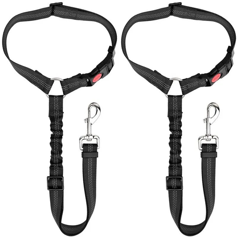 Nylon pet car harness rope ring dog car elastic reflective strap leash in black on seatbelt