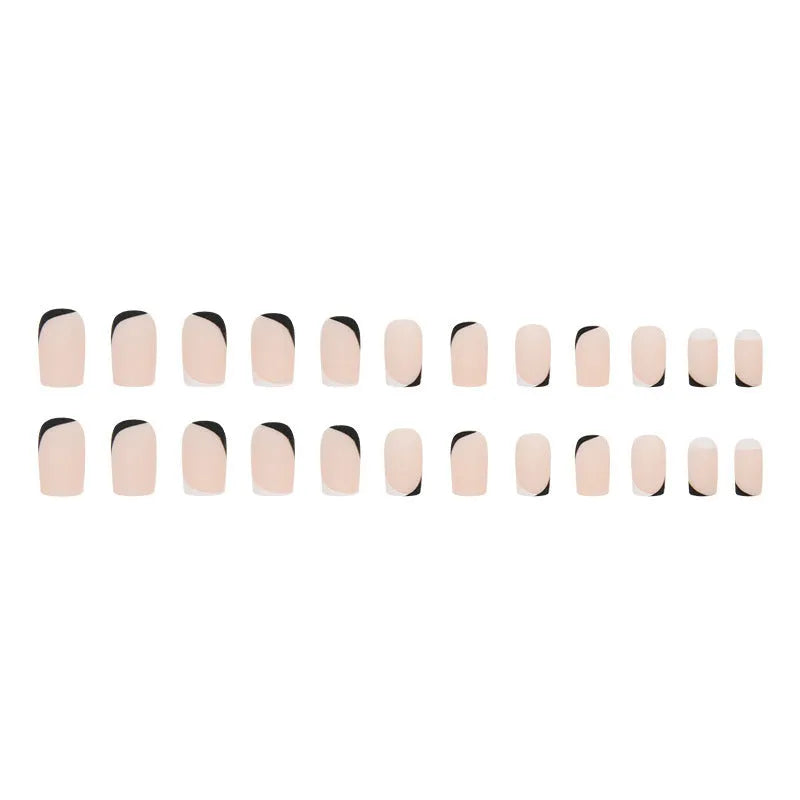 Black and white frosted French manicure false nails set with mandarin duck colour pairing