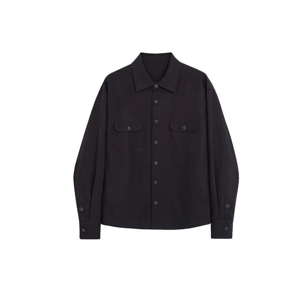 Men's casual shirt with a cotton lapel in light sand rice colour, showing long sleeves and simple design.