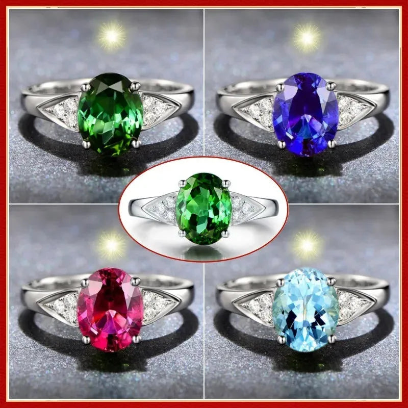 Women's court style ring with a choice of heart, water drop, or bell zircon pattern in blue, green, light blue, or red.
