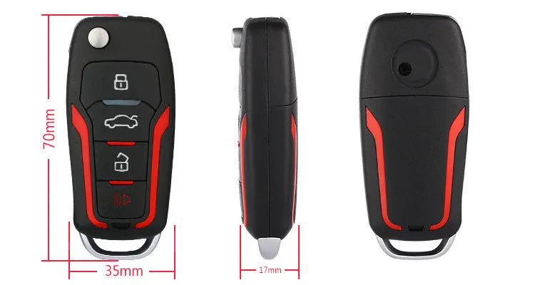 Red and frosted black one-way remote control car alarm with two remote controls for 3000m vehicle protection