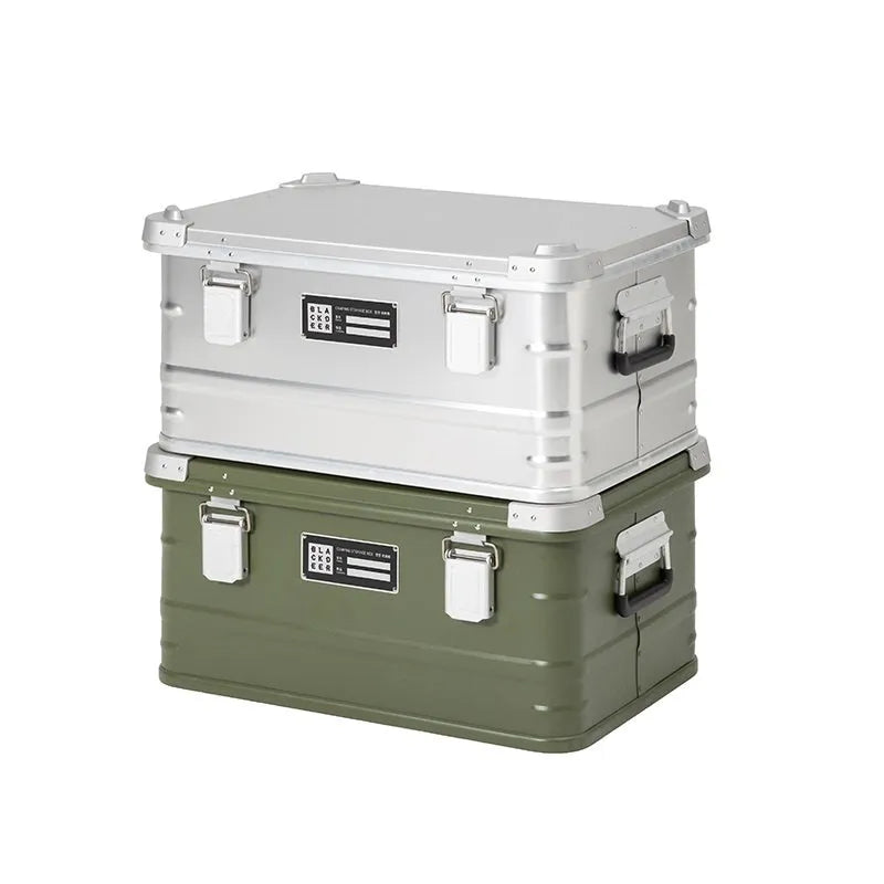 Field Green aluminium alloy outdoor storage box with dimensions 58x38x28cm for camping equipment