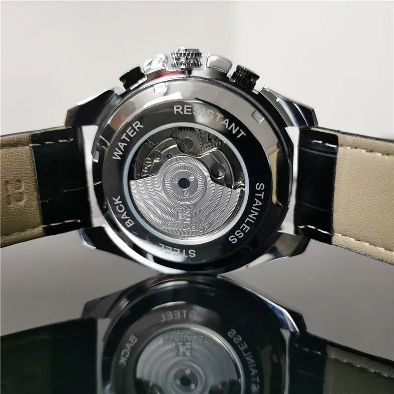 Men's automatic mechanical watch with stainless steel case in various colour options.