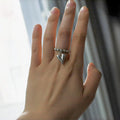 Handmade elastic beaded ring with love heart design in gold or white colour