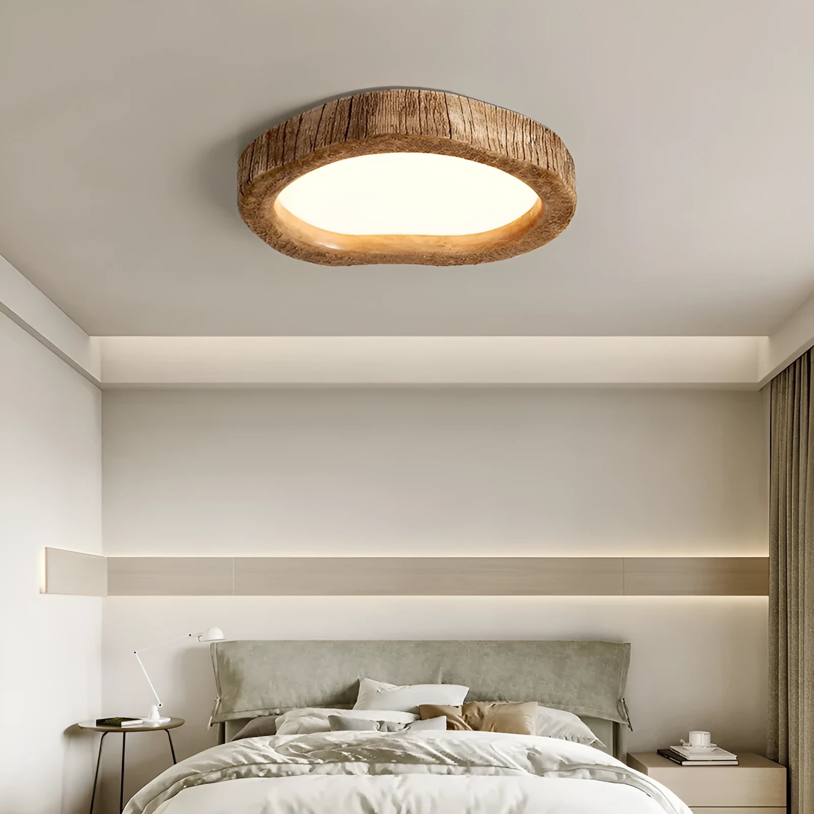 Round wood grain finish new Chinese style ceiling lamp for bedroom lighting