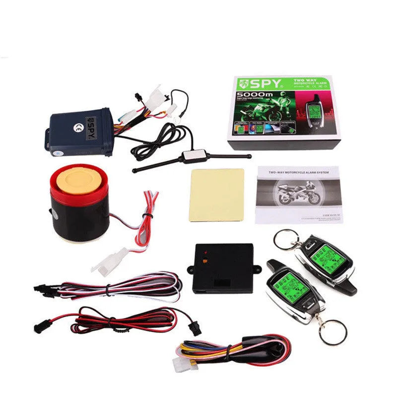 black plastic bidirectional motorcycle burglar alarm with remote control for 12V vehicles