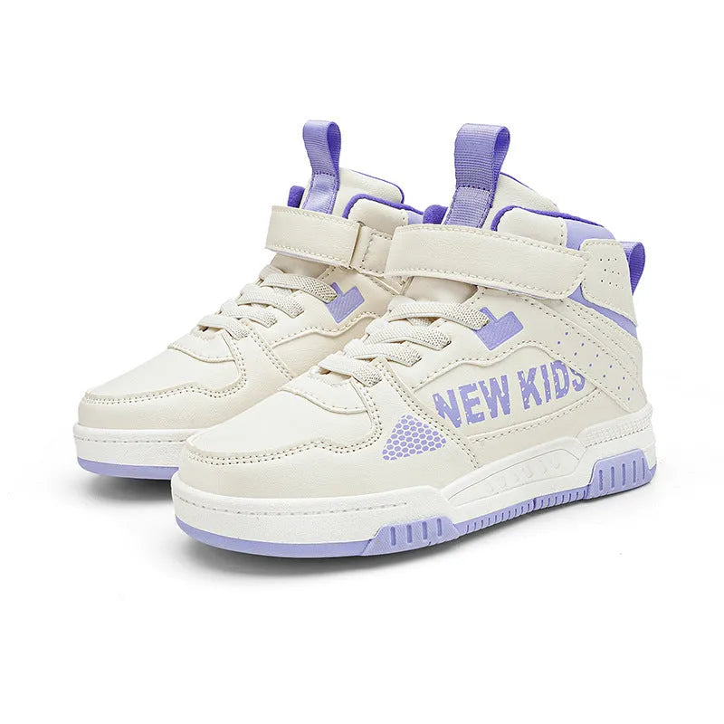 Children's buckle fastening street sneakers in beige green, available in sizes 28-39