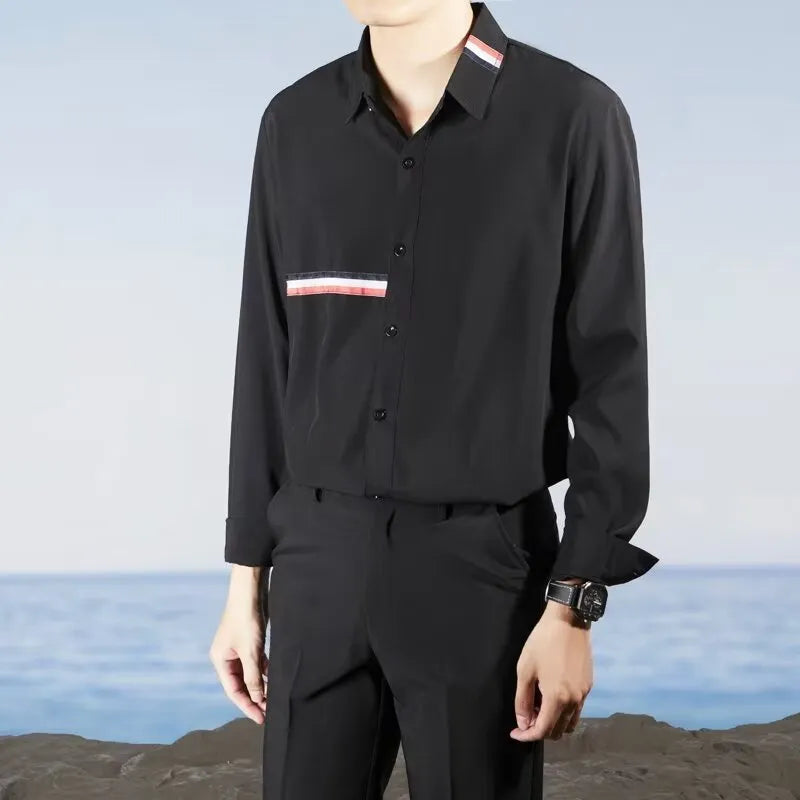 Hong Kong style loose shirt cardigan in cotton blend fabric showing front and detail views