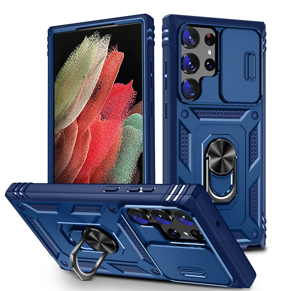 S24 Ultra phone case with sliding window bracket, PC drop-resistant cover, multiple colours