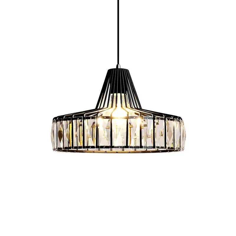 Crystal chandelier ceiling lamp in black or gold with LED light.