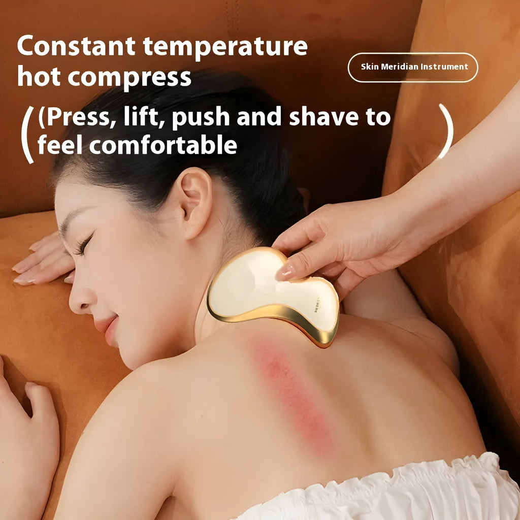 Electric Gua Sha plate facial massage tool with golden brass or stone finish
