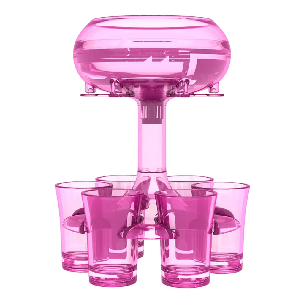 Transparent six-shot glass dispenser holder with goblet shape and six cups