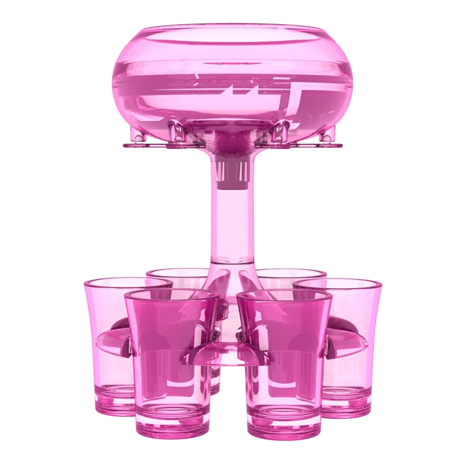 Transparent six-shot glass dispenser holder with goblet shape and six cups