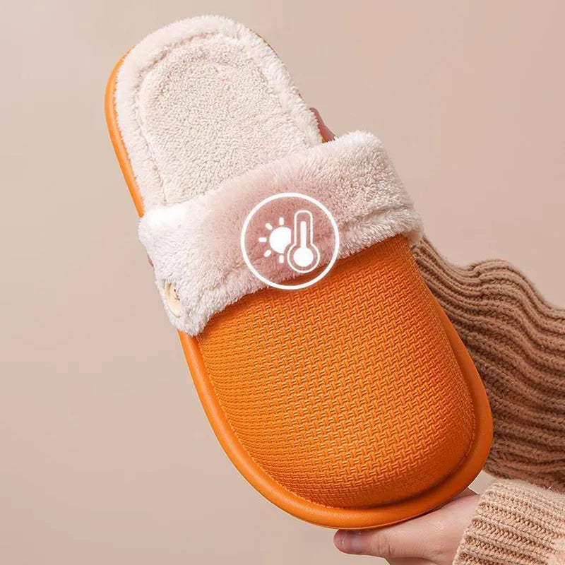 Winter home slippers for women, detachable washable, thermal insulation, stripe pattern, EVA upper, round toe, dark blue colour