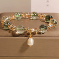 Women's natural chorite crystal bracelet with green phantom quartz beads in Japanese Korean minimalist style