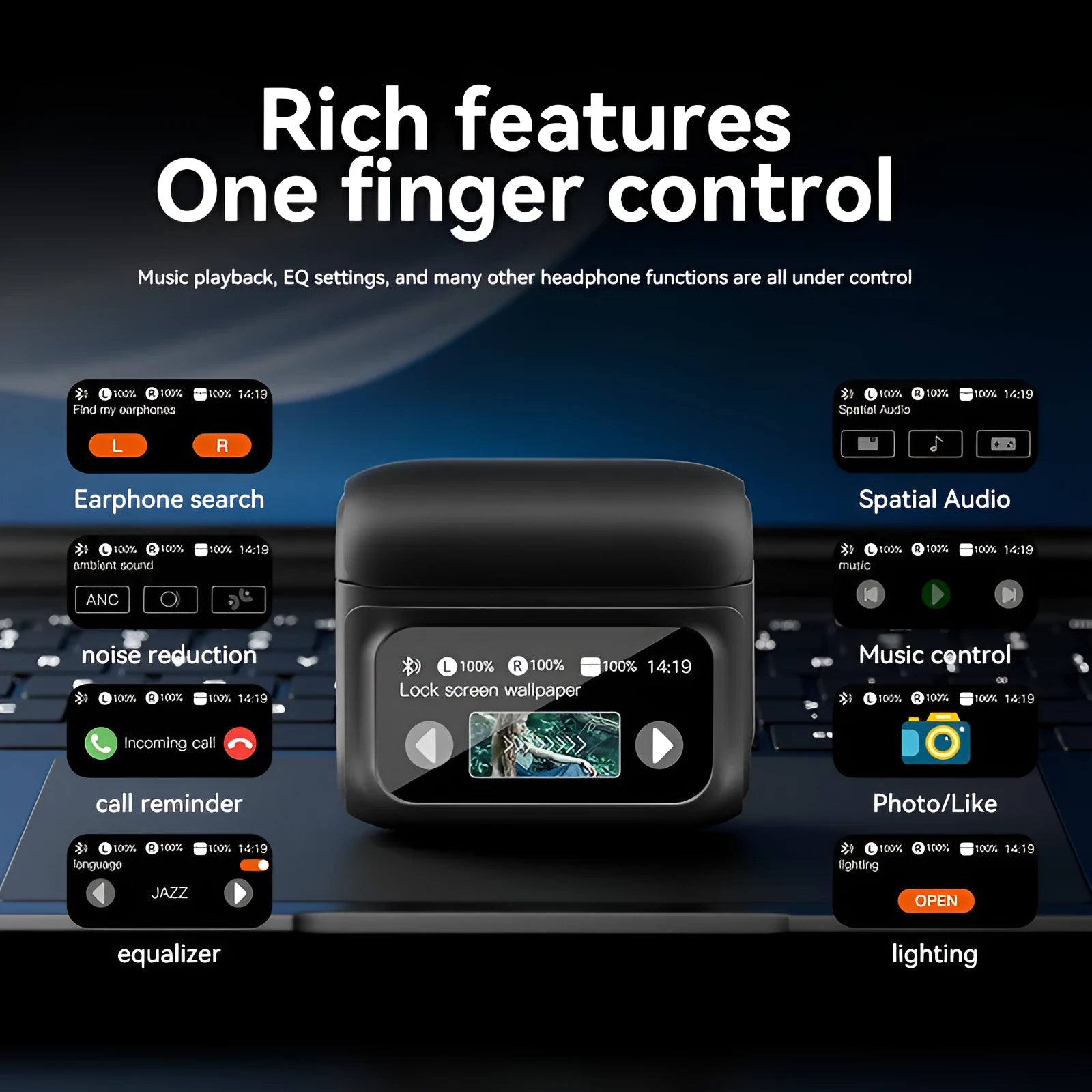 E20PRO touch screen in-ear Bluetooth headset active noise reduction black colour