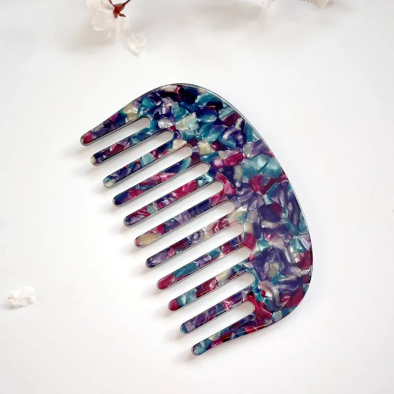 Retro easy matching hair comb in acetic acid, 10x6.2cm, shown in ivory white, transparent brown, crushed gem, and cherry blossom powder