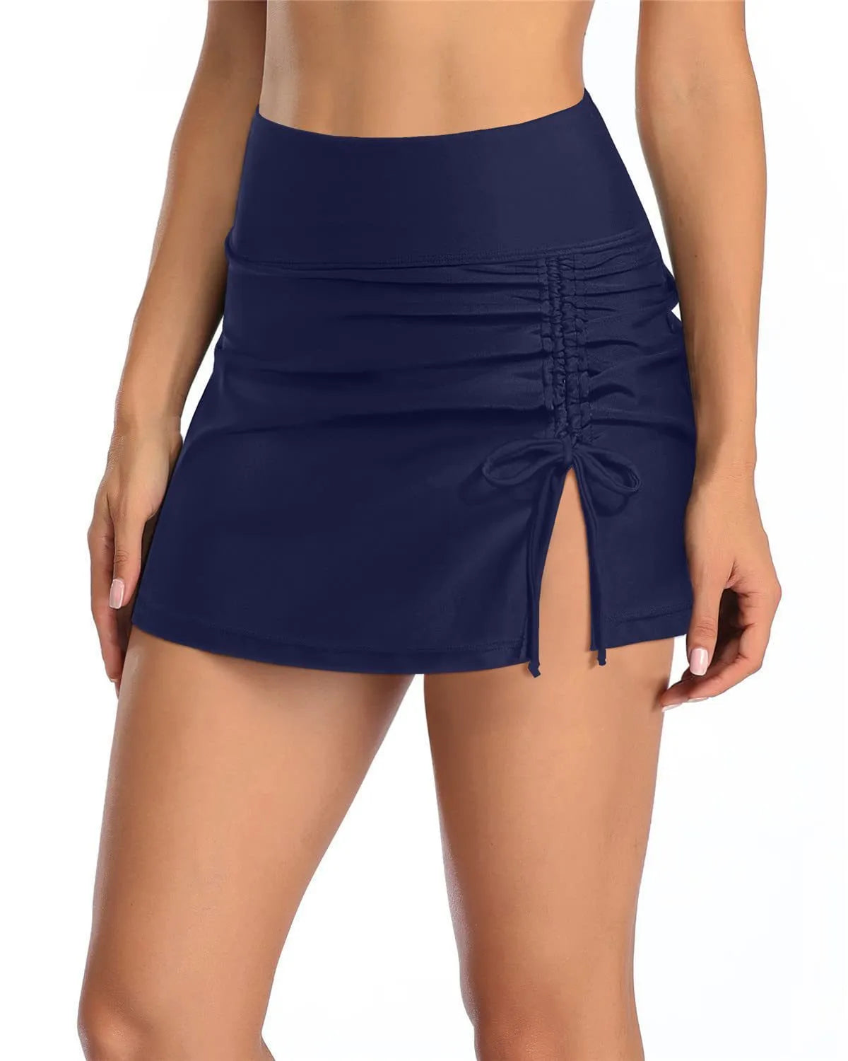 Women's solid colour swimming trunks with lace detail in brief style available in multiple colours