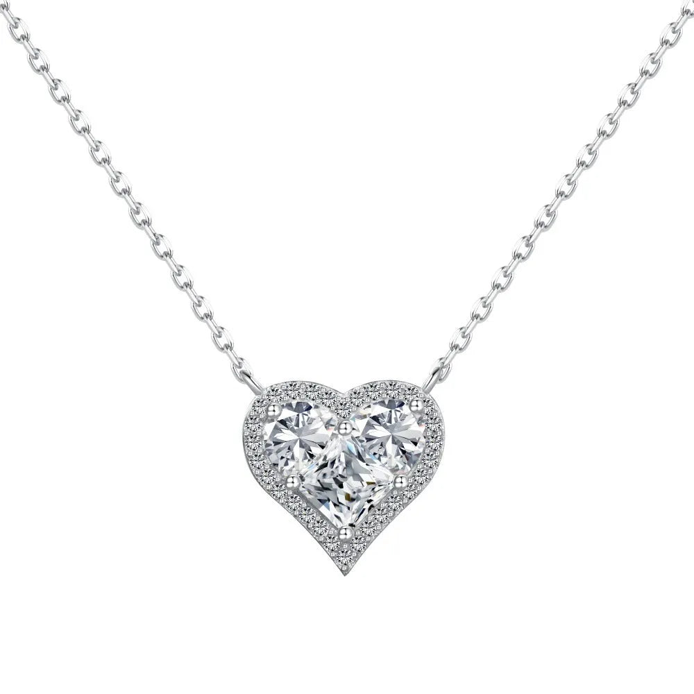 925 silver heart-shaped pendant necklace with zircon stones, electroplated finish, women's light luxury jewellery