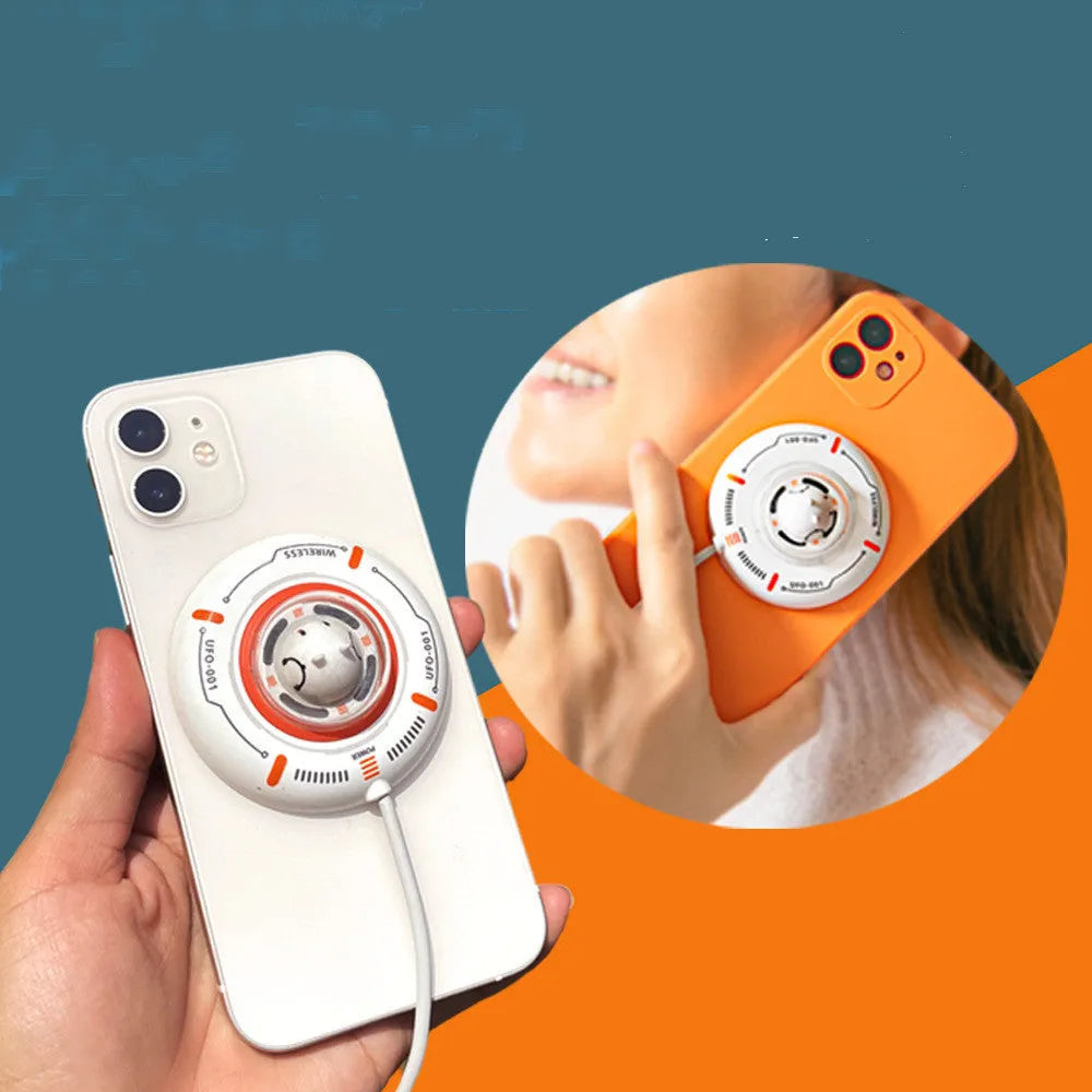 White wireless charger for iPhone with MagSafe compatible magnetic alignment and LED indicator