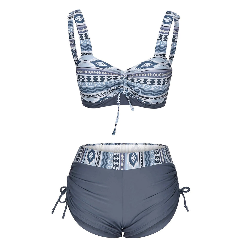 Women's split bikini swimsuit without underwire in picture colour for swimming activities