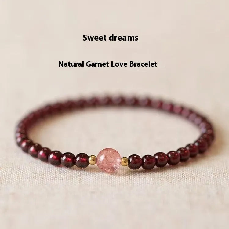 Natural garnet bracelet with U-shaped design showing 4mm and 6mm bead size options
