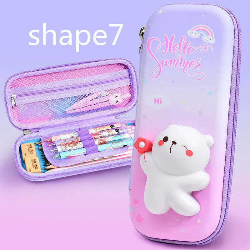 3D decompression pencil case in square Korean style with cartoon pattern