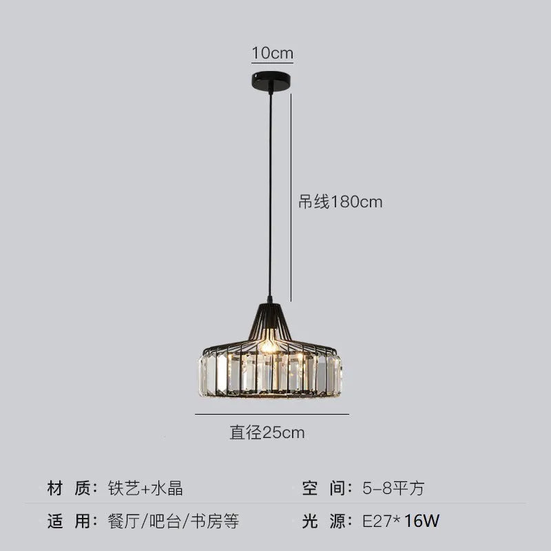 Crystal chandelier ceiling lamp in black or gold with LED light.