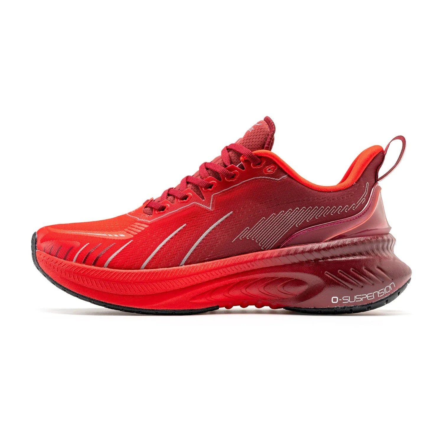 Low-top running shoes in various colours with PU mesh upper and rubber sole for shock absorption.