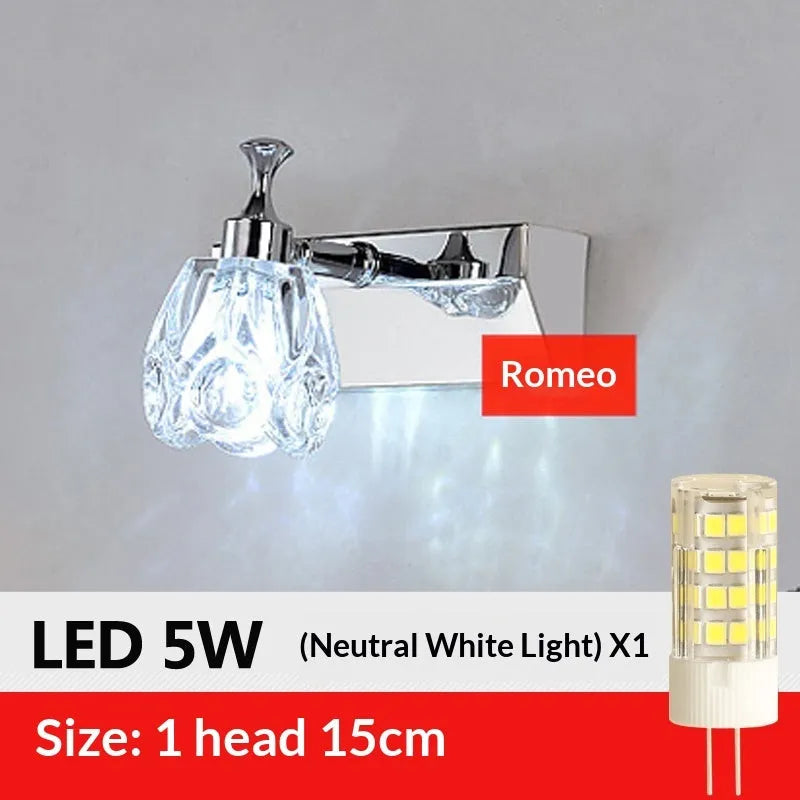 Mirror front bathroom wall lamp with double head option for mirror cabinet lighting