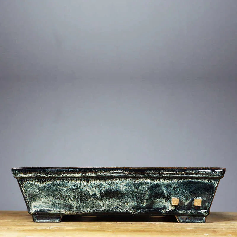 Dark green ceramic square glaze flower pot with classical style for indoor plant display