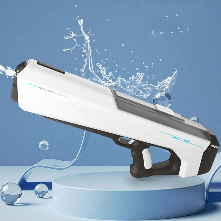 Sky blue fully electric water gun toy with automatic water absorption and USB charging cable for summer outdoor play