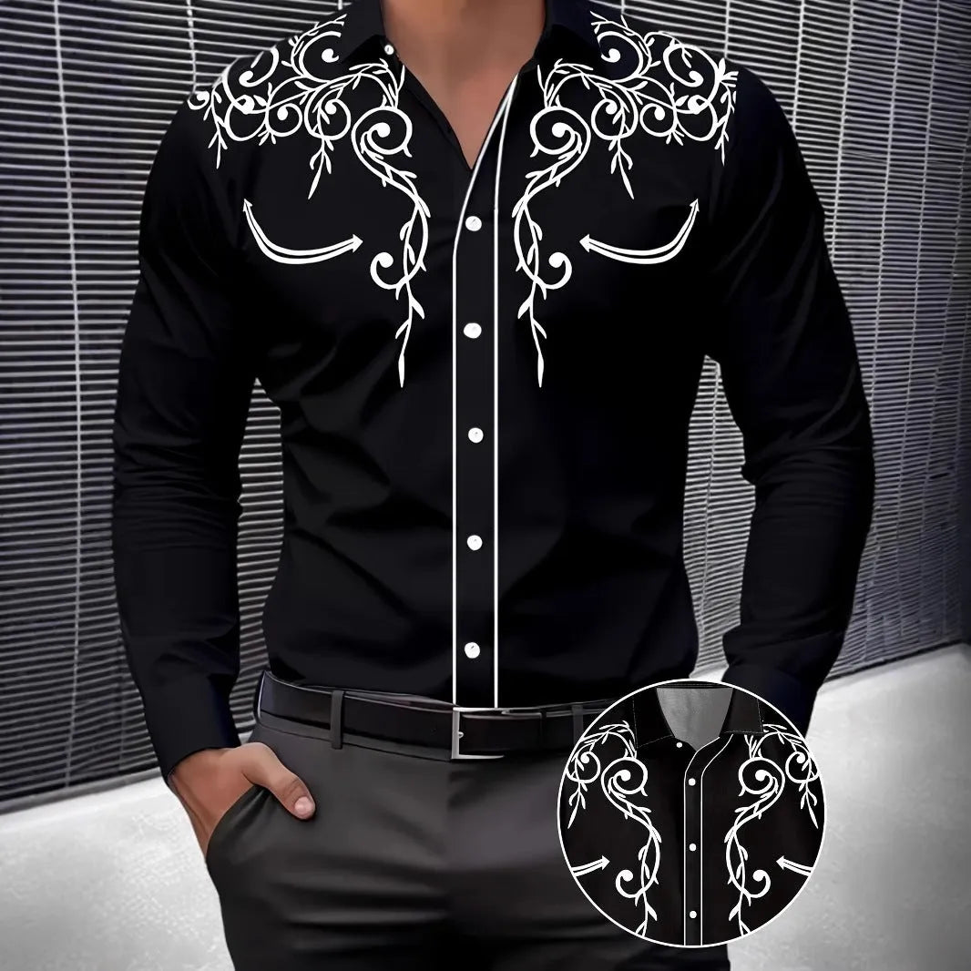 Men's long sleeve loose polyester cardigan shirt with national style digital print in light thin fabric, multiple colours available