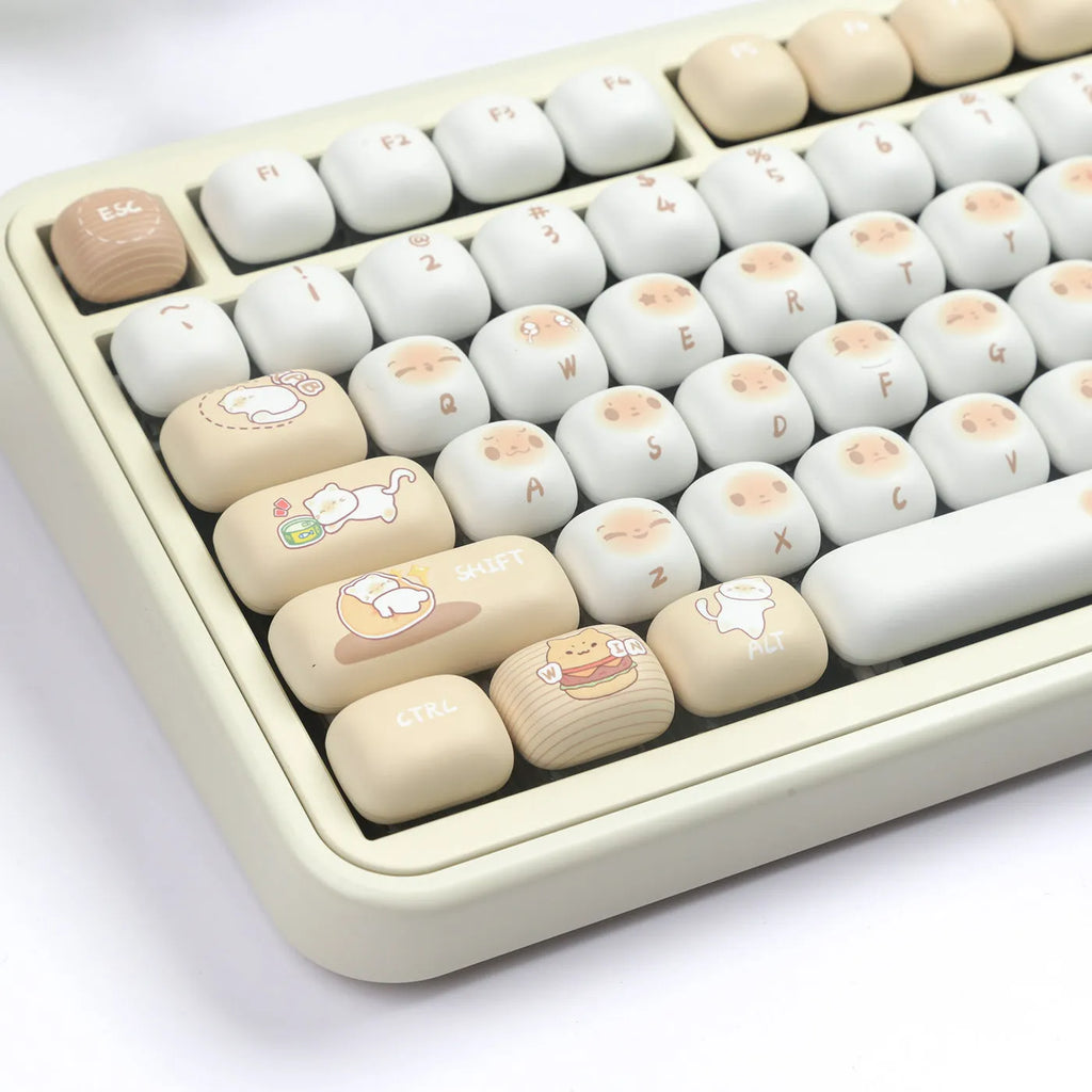 Steamed Bread Bags Cat themed full PBT keycap set for keyboards, shown in Full Set March Past Supplement colours.