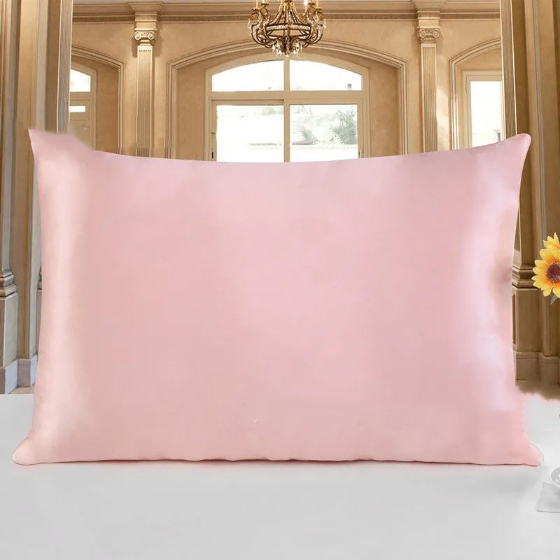 19M double-sided silk pillowcase shown in apricot colour, with size options 51x66, 51x76, and 51x91 cm.