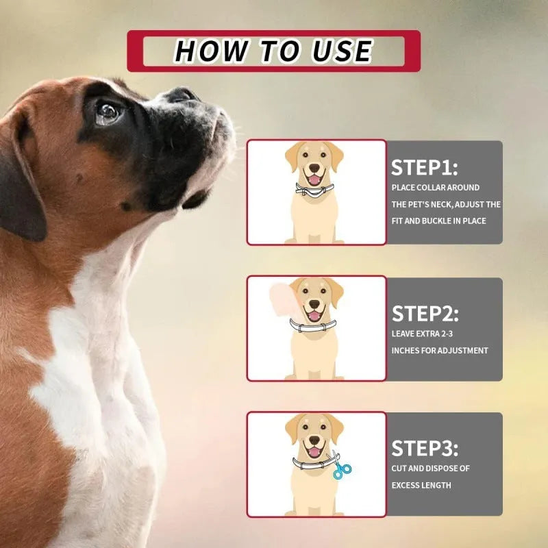 Waterproof adjustable insect repellent dog collar, grey plastic, 70cm length, for flea and tick removal