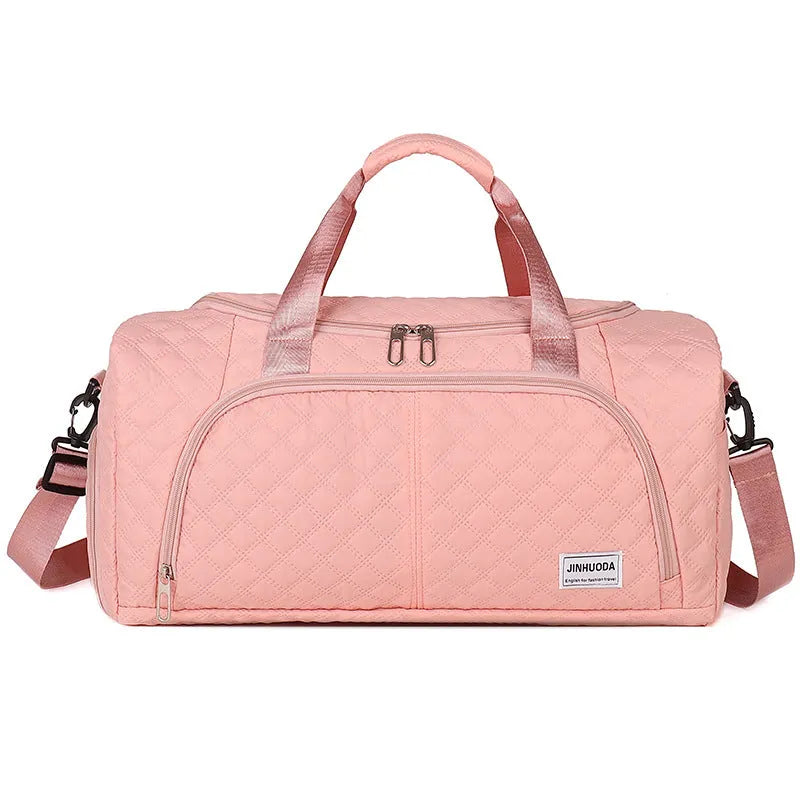 Unisex Oxford cloth dry wet separation fitness handbag in solid colour with sewing thread detail