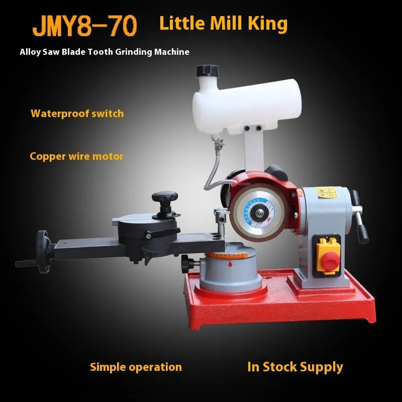 Xiao mowang manual gear grinding machine for sharpening alloy circular saw blades on a workbench.