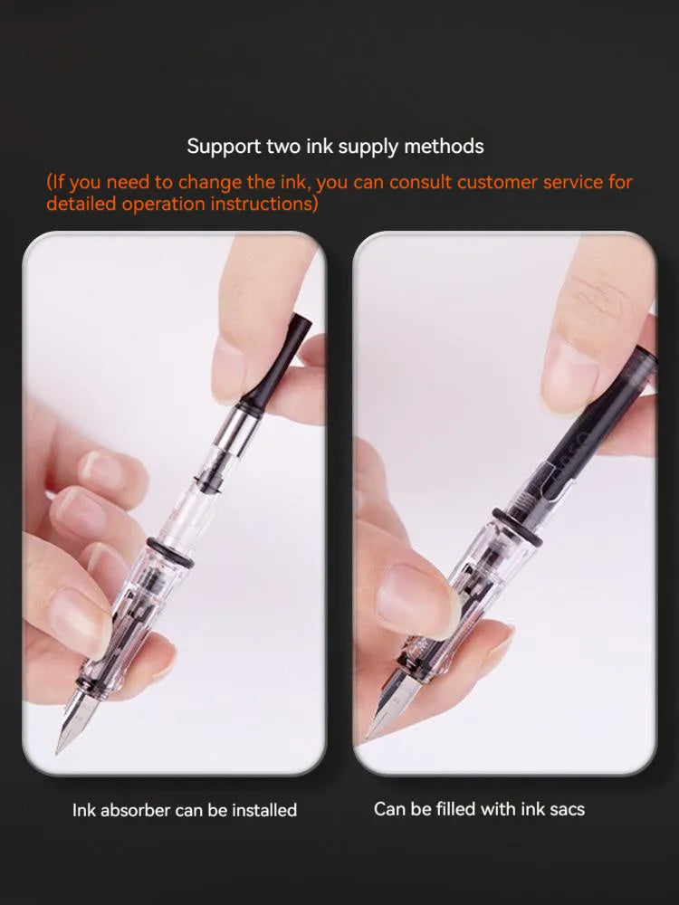 Student automatic suction pen set with plastic shell, 0.5mm and 0.38mm pen head options, and 40ml ink feeder