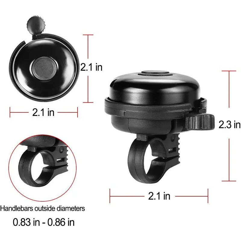 Black ABS flat bicycle bell with 58mm diameter for mountain bike handlebar mounting