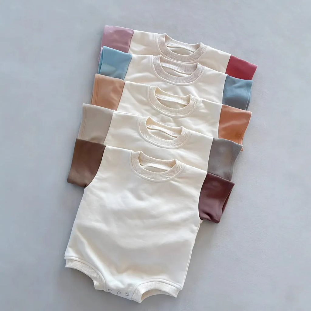 Baby contrast colour short sleeve triangle romper in cotton for 59-90cm height