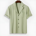 Men's short-sleeved striped lapel printed shirt in picture colour, loose cardigan style, 120g four-side elastic polyester fabric