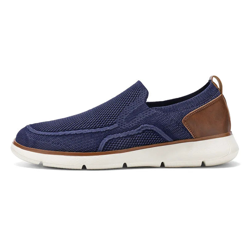 Breathable fly woven mesh men's casual shoes in khaki with hollow-out design and flat heel