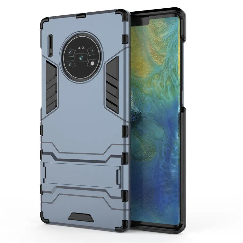 Drop-resistant TPU PC phone case with invisible bracket in pure black, compatible with Huawei models