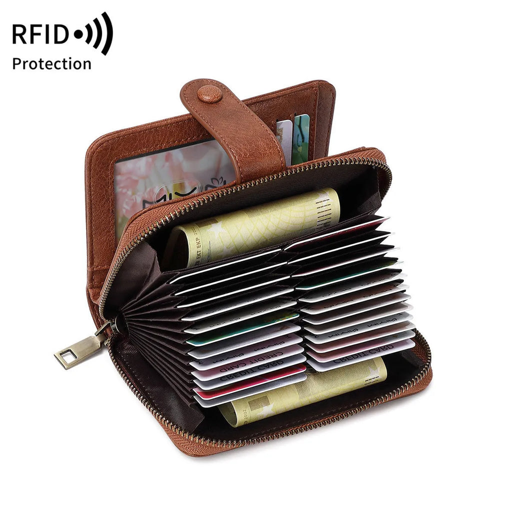 PU leather multifunctional zipper wallet with leopard print design showing hollow stitching and card compartments